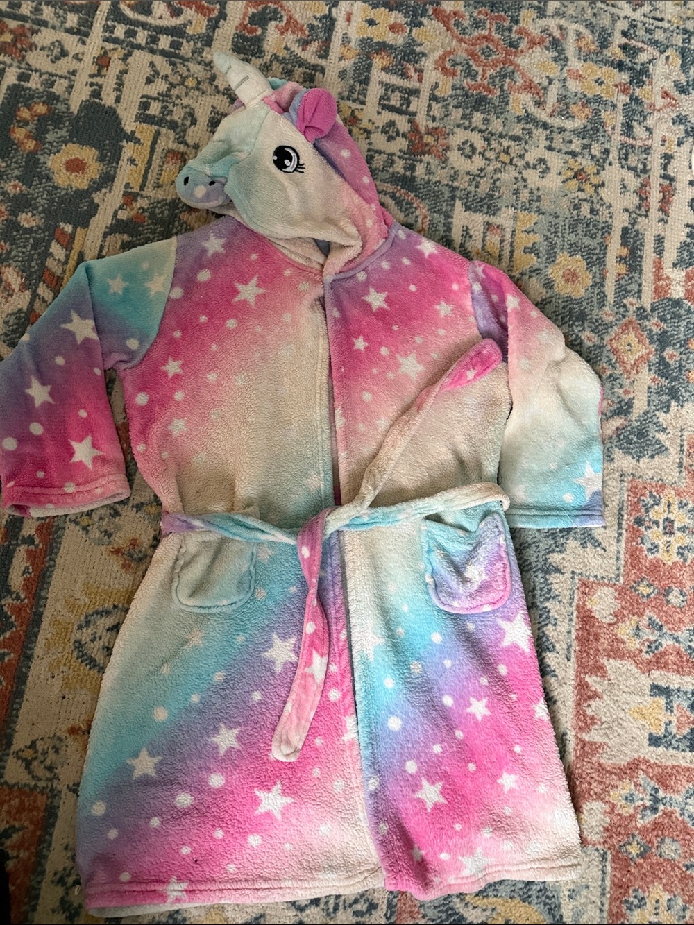 Unbranded Kids' Unicorn Hooded Bathrobe - Pink, Purple & Blue
